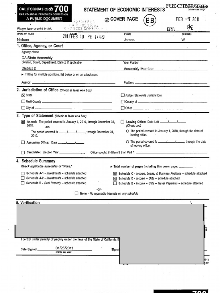 California Form 700 Economic Interests | PDF | Loans | Service Industries