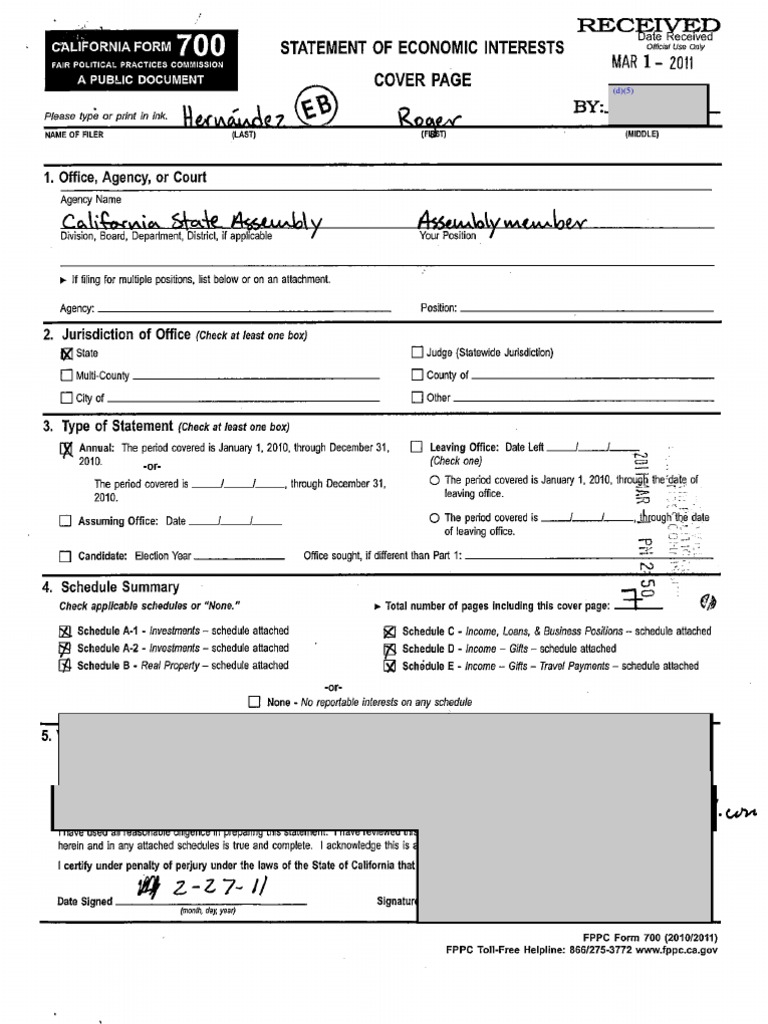 California Form 700 Economic Interests | PDF | 501(C) Organization | Loans