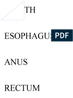 Mouth Esophagus Anus Rectum