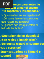 Preguntas para Antes de Empezar A Leer El Cuento "El Zapatero y Los Duendes."