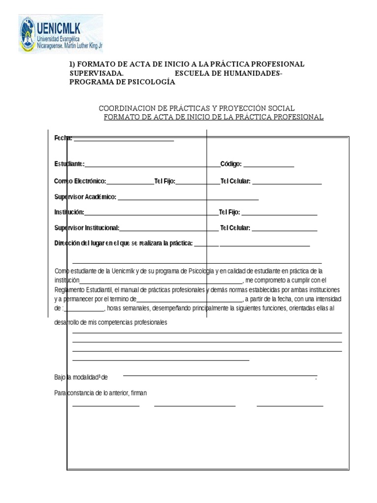 Formato de Acta de Inicio A La Práctica Profesional Supervisada | PDF