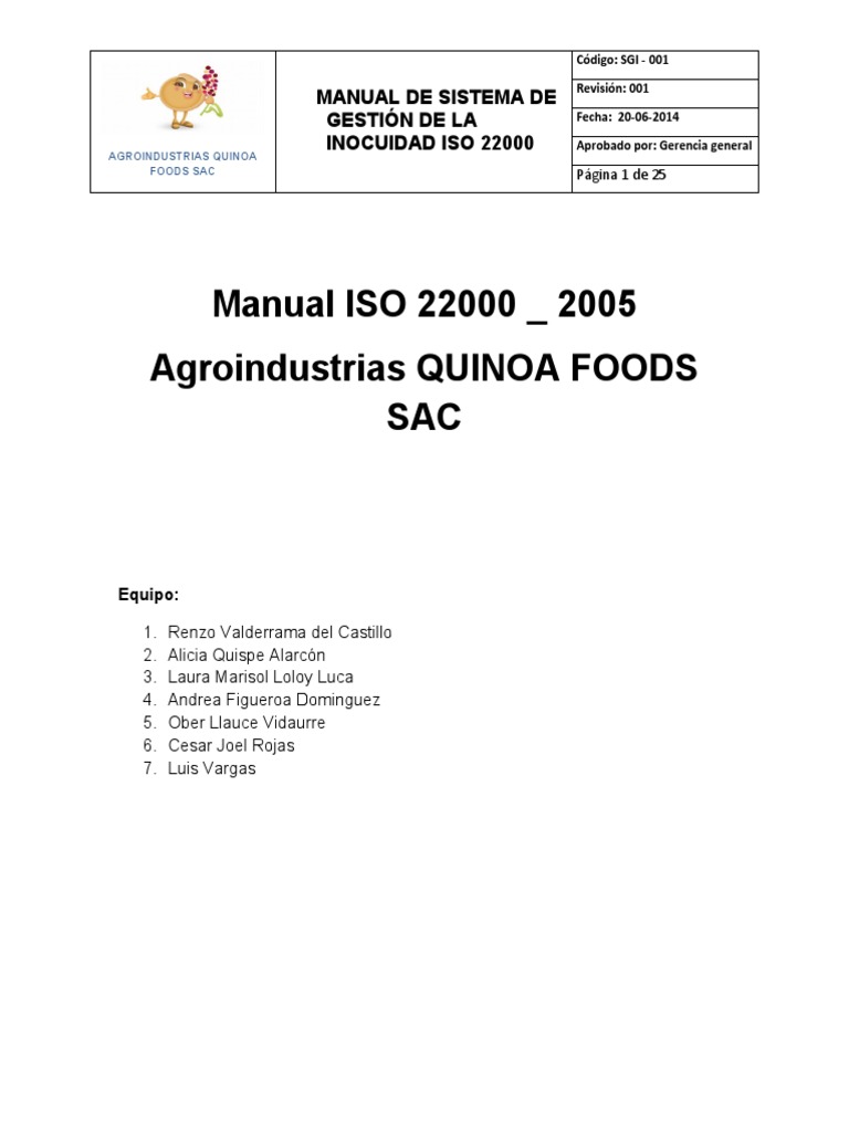 Sistema de gestión de inocuidad de alimentos ISO 22000 | PDF | Análisis ...