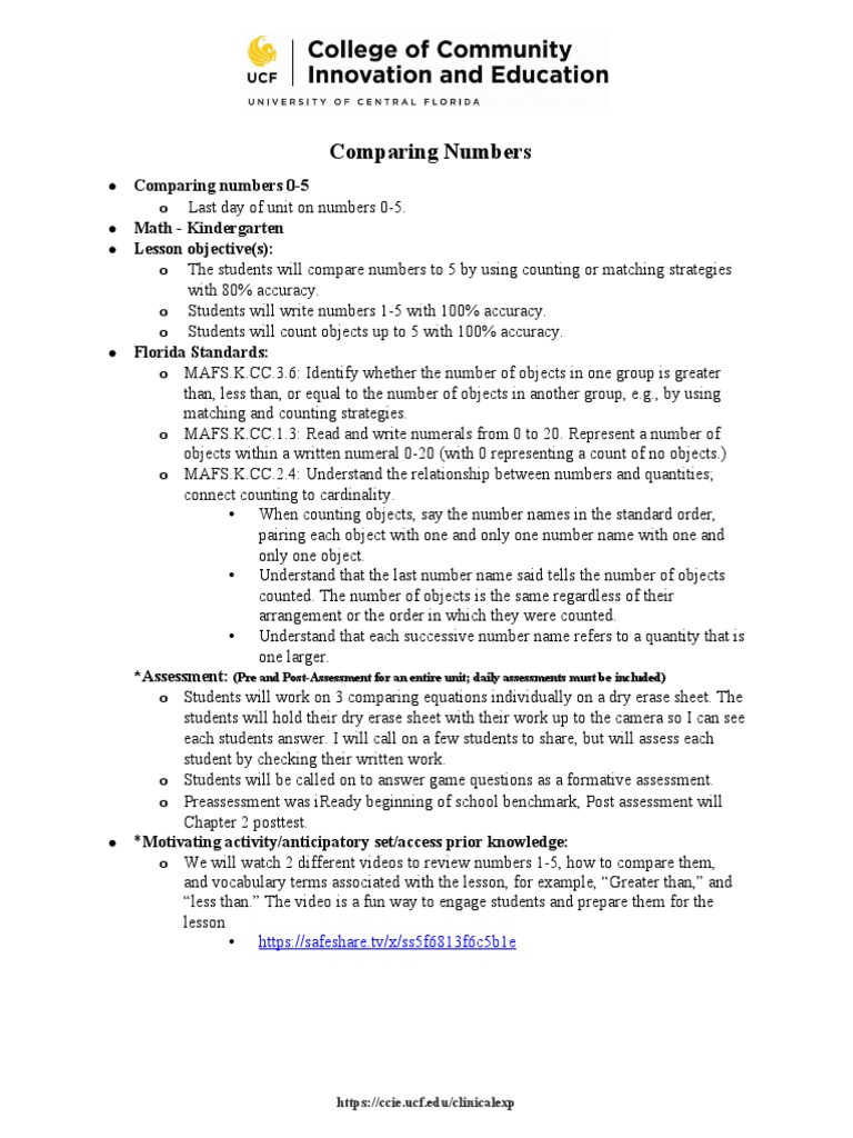 Kindergarten Comparing Numbers Lesson | PDF | Numbers | Communication