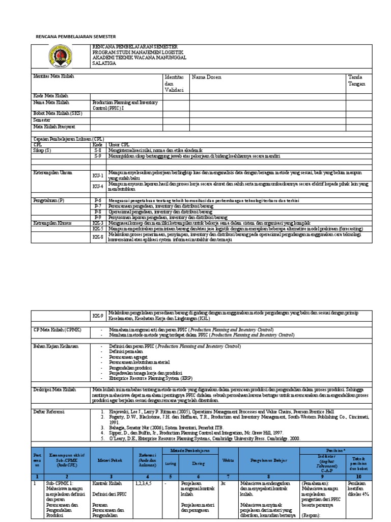 Rencana Pembelajaran PPIC Semester | PDF