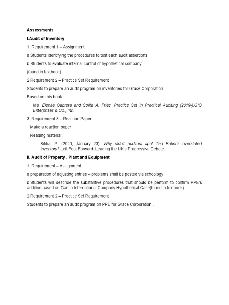 Inventory and PPE Audit Assessments | PDF | Business