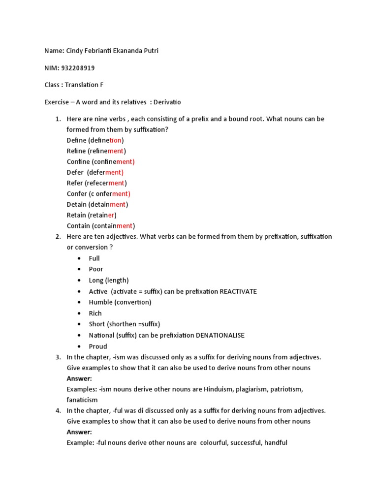 Linguistics Exercise for Students | PDF | Noun | Adjective