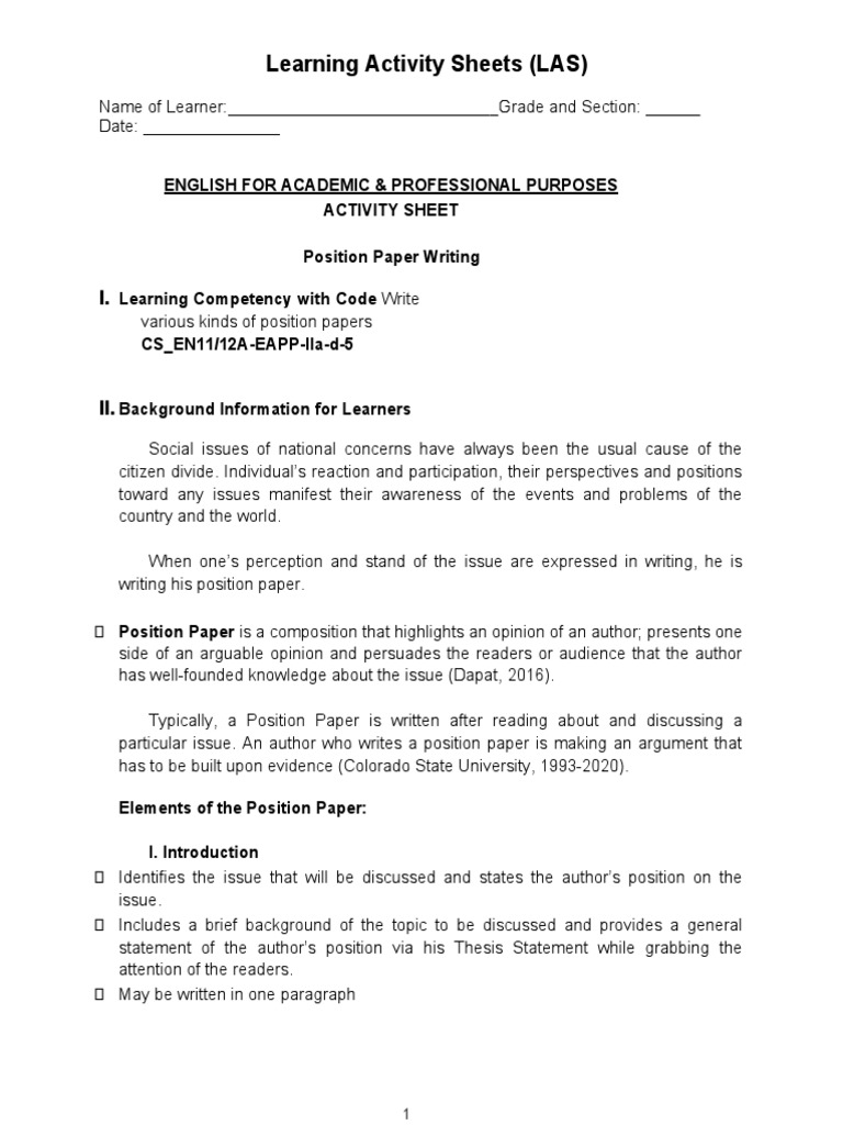 Position Paper Writing Guide | PDF | Philippines | Health Care