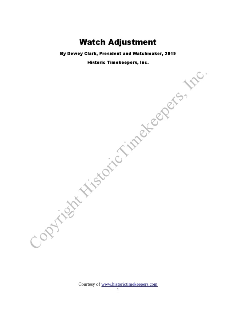 Watch Adjustment PDF Horology Mechanical Engineering