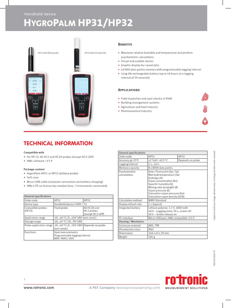 HygroPalm HP32 Technical Overview | PDF | Metrology | Computing