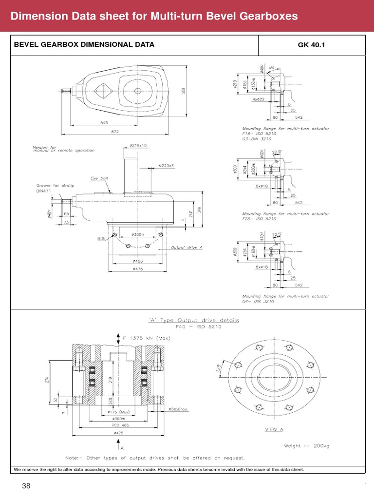 Multi-turn Bevel Gearbox Dimensions | PDF | Transmission (Mechanics) | Gear