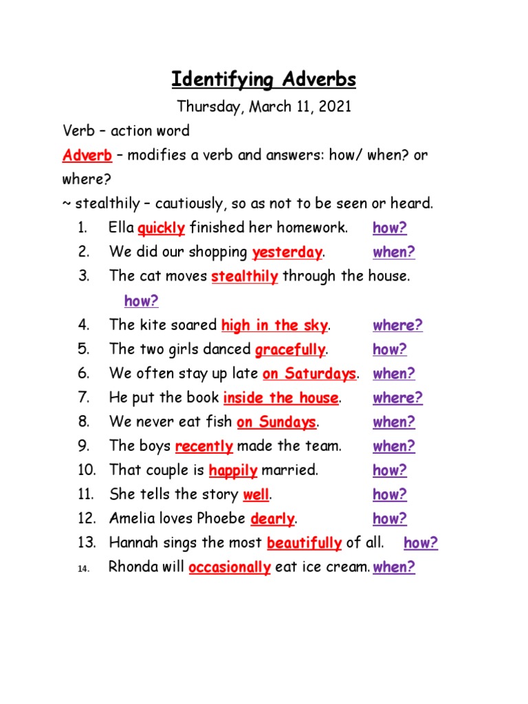 Understanding Adverbs and Their Functions | PDF | Language Arts ...