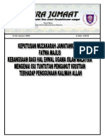 Keputusan Muzakarah JK Fatwa Majlis Kebangsaan Bagi Hal Ehwal Agama Islam Mengenai Isu Tuntutan Penganut Kristian Terhadap Penggunaan Kalimah Allah