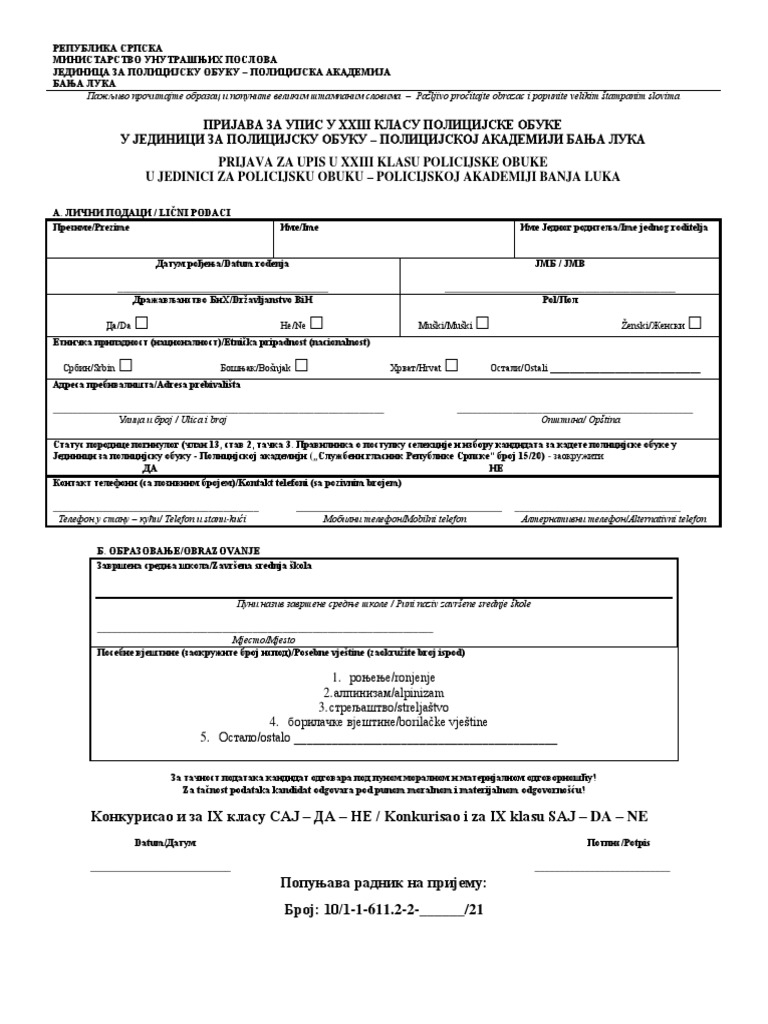 Prijavni List XXIII Klasa | PDF