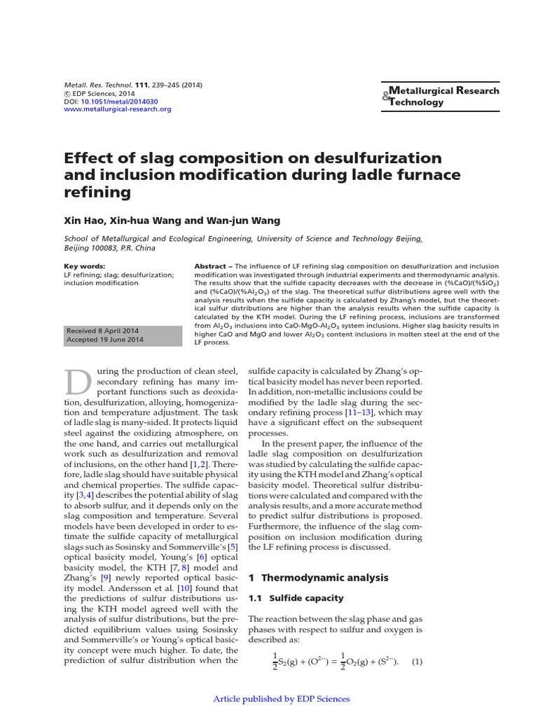 Effect of Slag Composition On Desulfurization and Inclusion