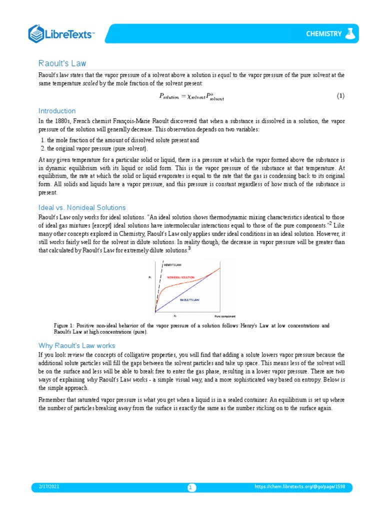 The Effects of Raoult's Law on Vapor Pressure and Phase Diagrams | PDF ...