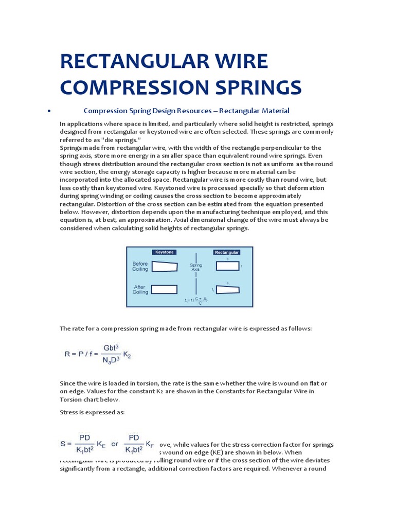 Rectangular Wire Compression Springs Guide | PDF | Science & Mathematics