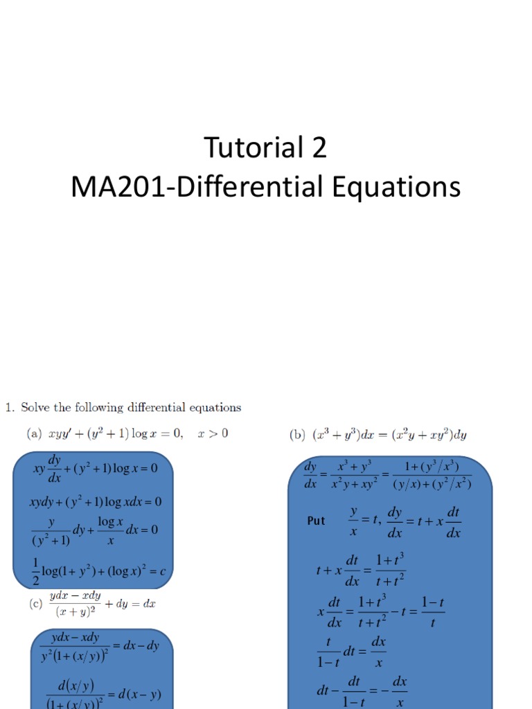 Tutorial 2 MA201-Differential Equations | PDF | Subtraction ...