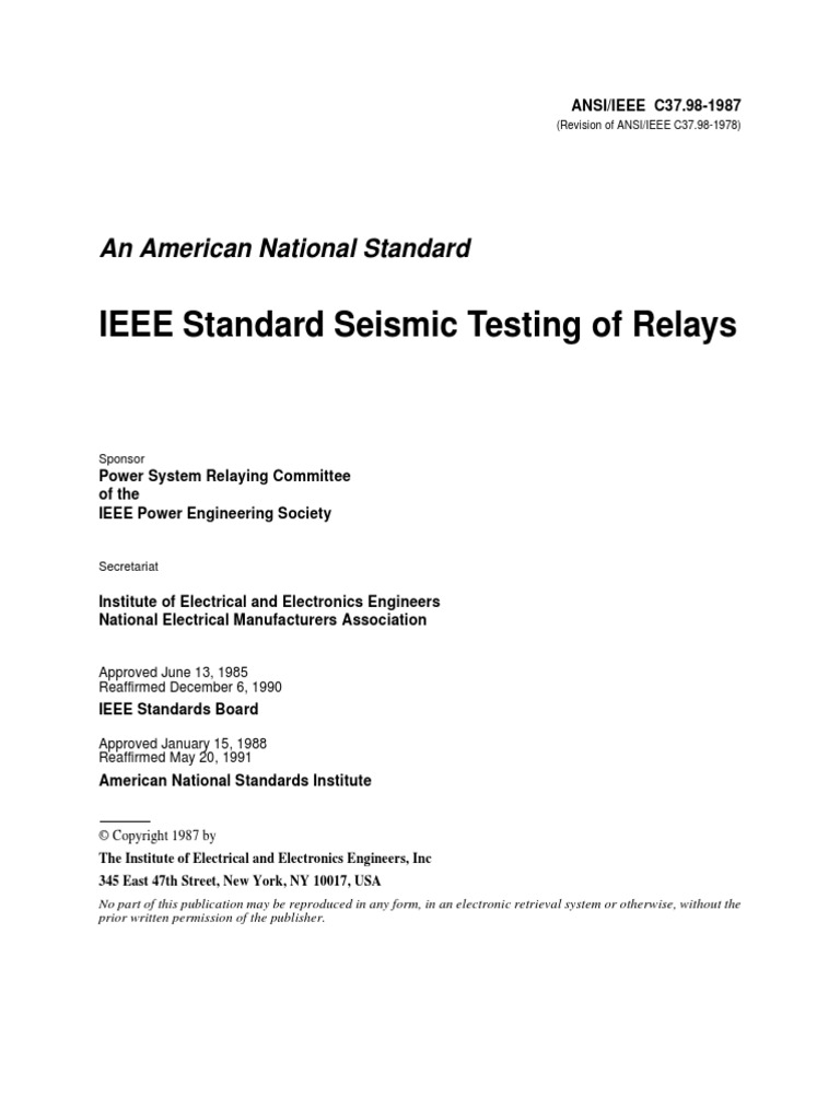 Ieee STD Ansi-Ieee c37.98-1987 | PDF | Relay | Switch