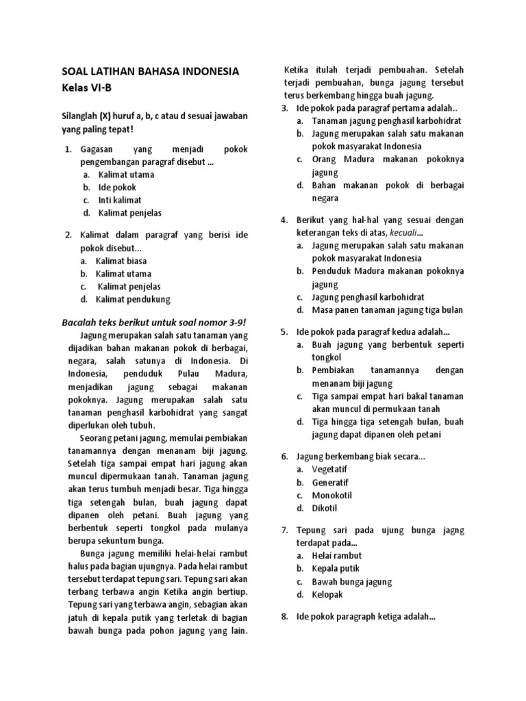 Soal Latihan B Indonesia Pdf