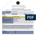 Organic Citronella Essential Oil (Cymbopogon Nardus) : Certificate of Analysis Sheet