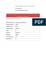 Programa de Estudio - Resistencia de Materiales