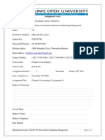 Assignment Cover: Muzondo Itai Lionel, P2019517B, Bcom (Hons) Marketing Management 1