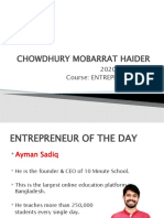 Chowdhury Mobarrat Haider: 2020-2-95-016 Course: Entrepreneurship