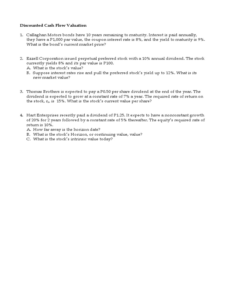 Discounted Cash Flow Valuation Exercise Pdf