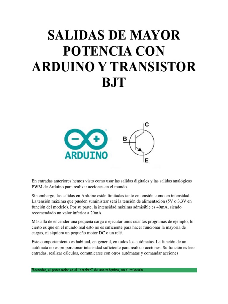 Salidas de Mayor Potencia Con Arduino y Transistor BJT | PDF ...