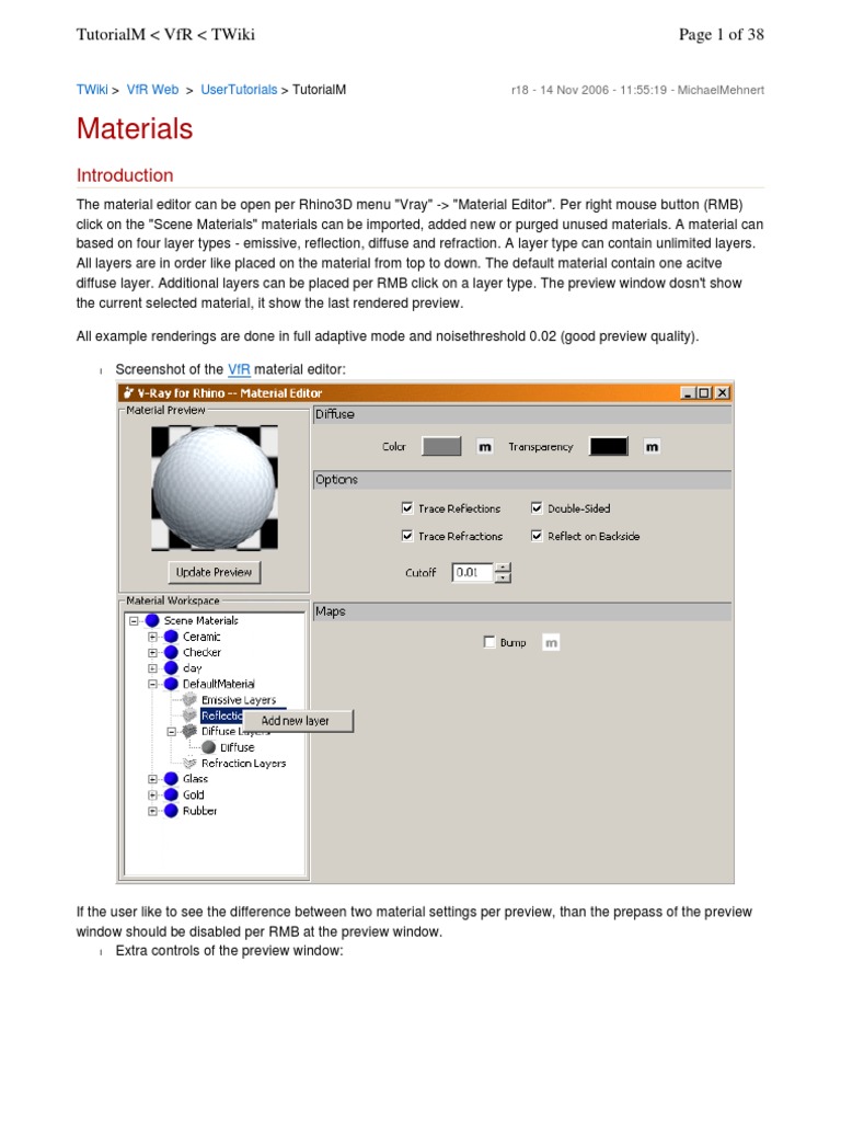Material Vray For Rhino | PDF | Reflection (Physics) | Texture Mapping