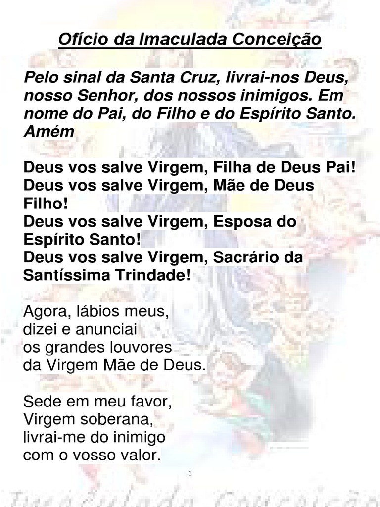 Oficio Da Imaculada Conceiçã1 | PDF | Maria, mãe de Jesus | Oração