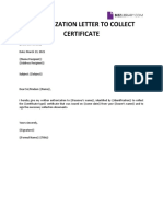 Authorization Letter To Collect Certificate: Subject: ( (Subject) )