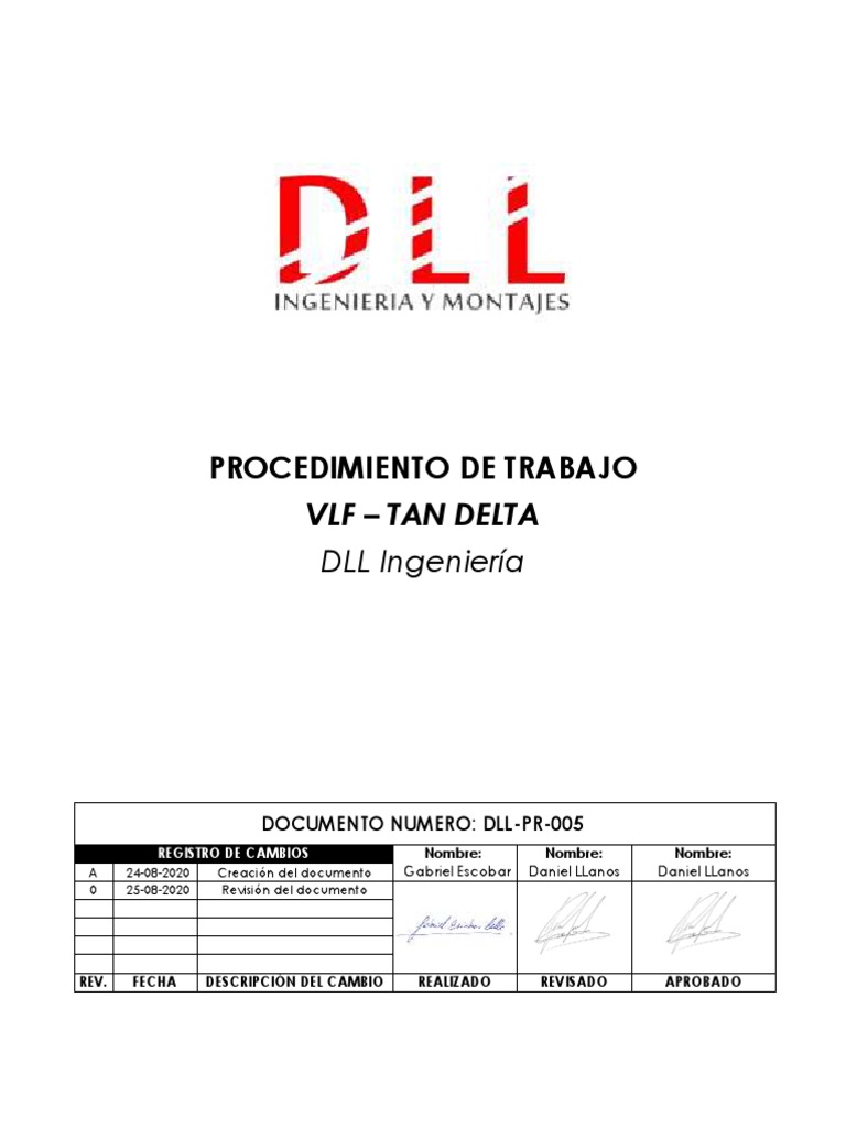 DLL-PR-005 Procedimiento VLF Tan-Delta Rev.0 | PDF | Calidad (comercial ...
