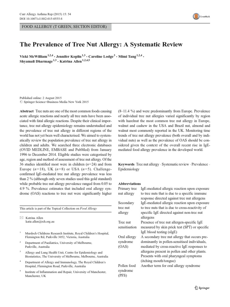 Prevalens of Tree Nut Allergy PDF Food Allergy Allergy