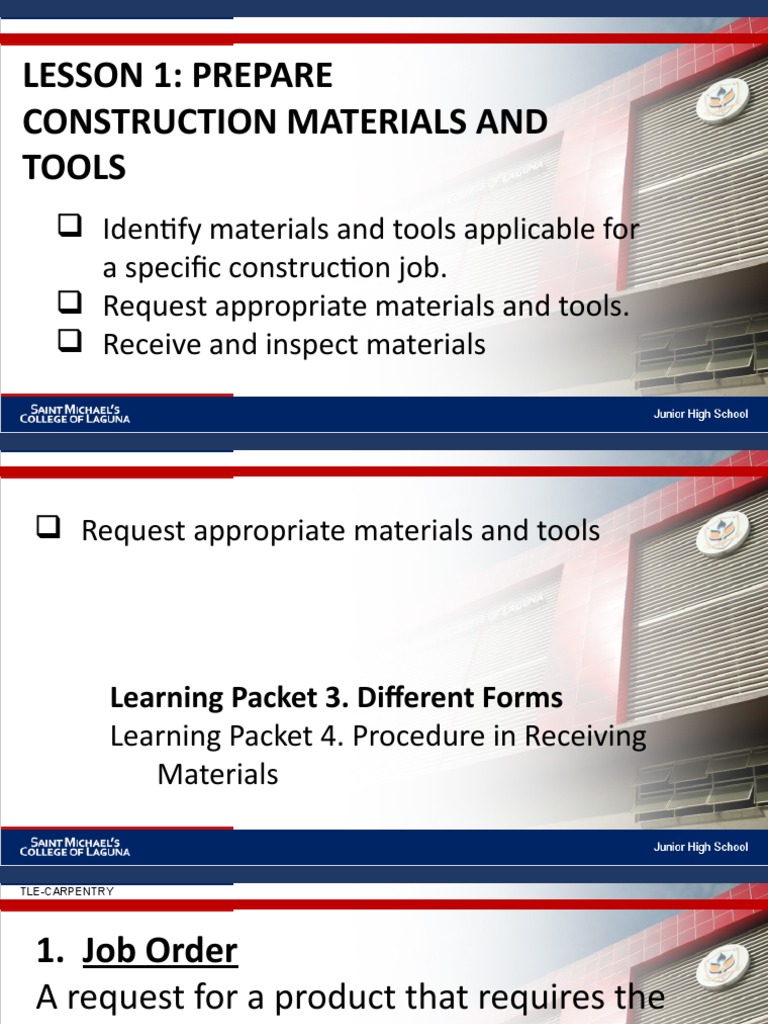 Lesson 1: Prepare Construction Materials and Tools | PDF | Business ...