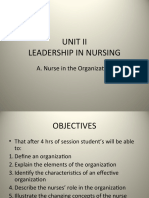 Unit Ii Leadership in Nursing: A. Nurse in The Organization