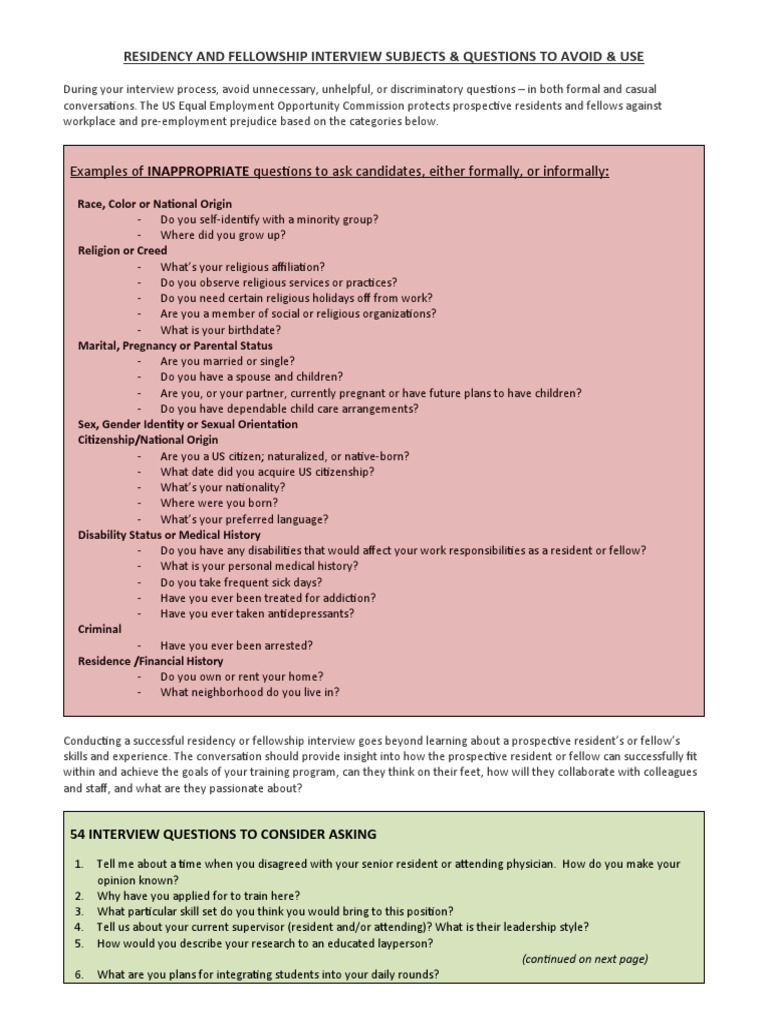 Residency Interview Questions Guide | PDF | Discrimination | Human Nature
