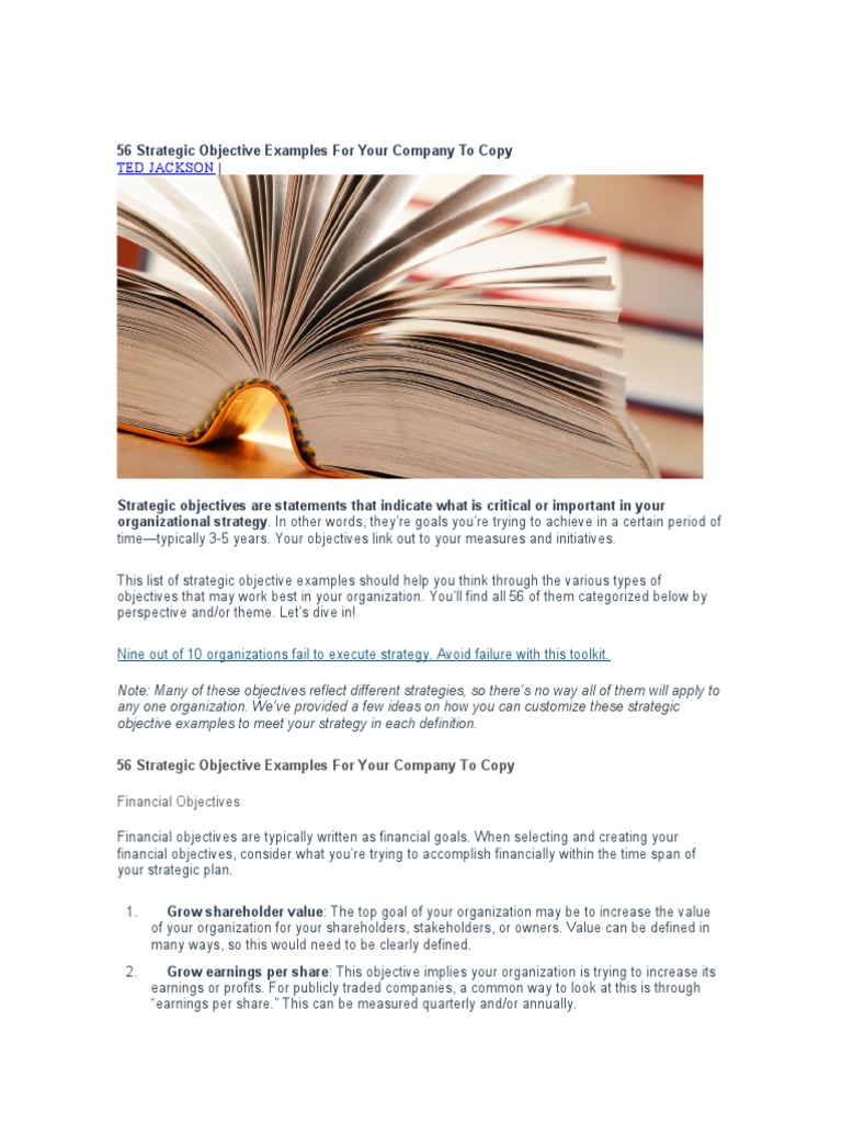 56 Strategic Objective Examples For Your Company To | PDF | Quality ...