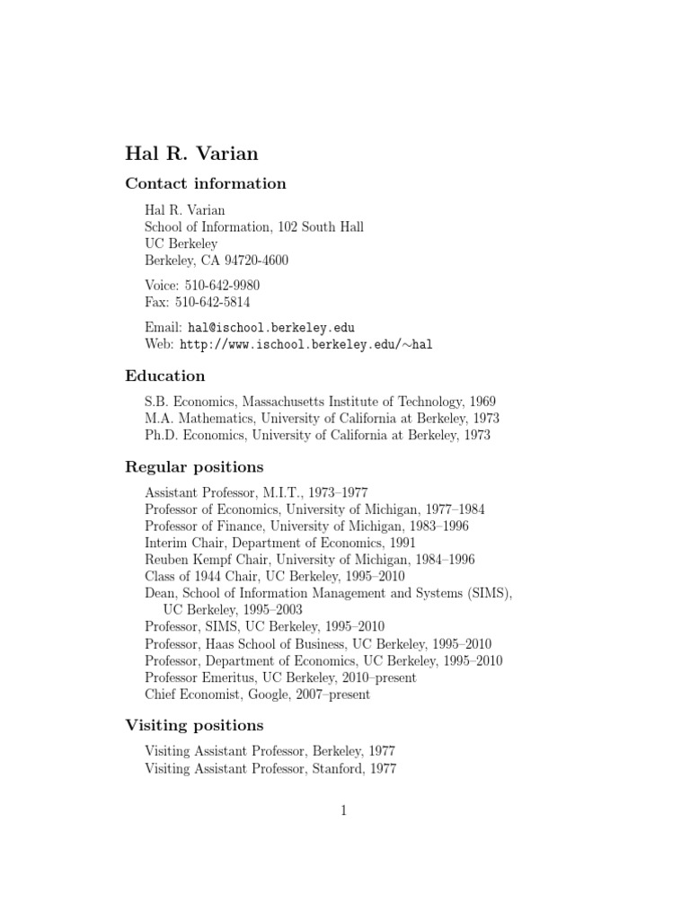 Hal, R. Varian (Academic and Bio Information) | PDF | Economics | Stocks