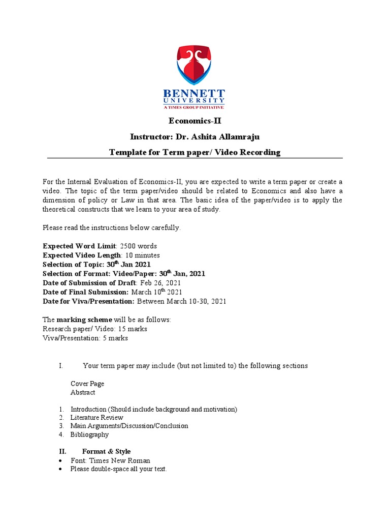 Economics-II Term Paper Guide | PDF | Turnitin | Communication