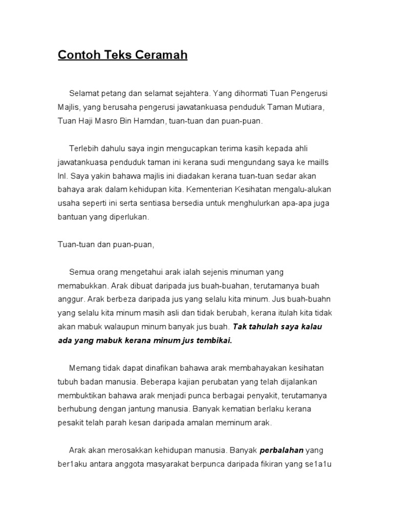 Contoh Teks Ceramah