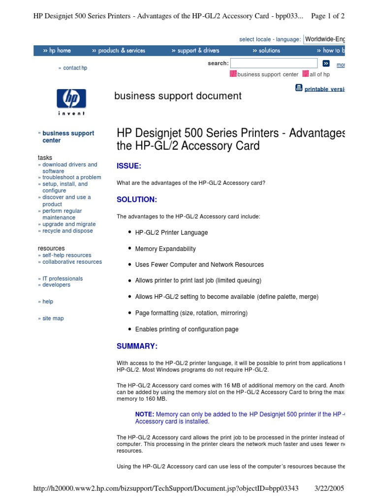 HP Designjet 500 Series Printers Advantages of The HPGL/2 Accessory Card PDF Printer