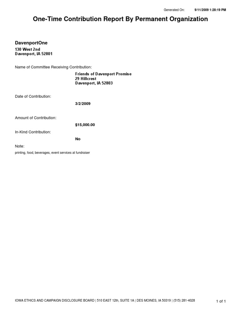 One-Time Fundraiser Contribution Report | PDF