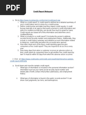 Credit Report Webquest