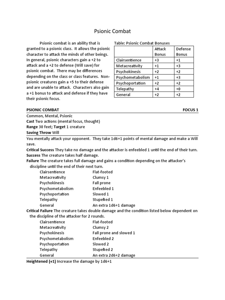 Psionic Combat Mechanics Explained | PDF | Self-Improvement