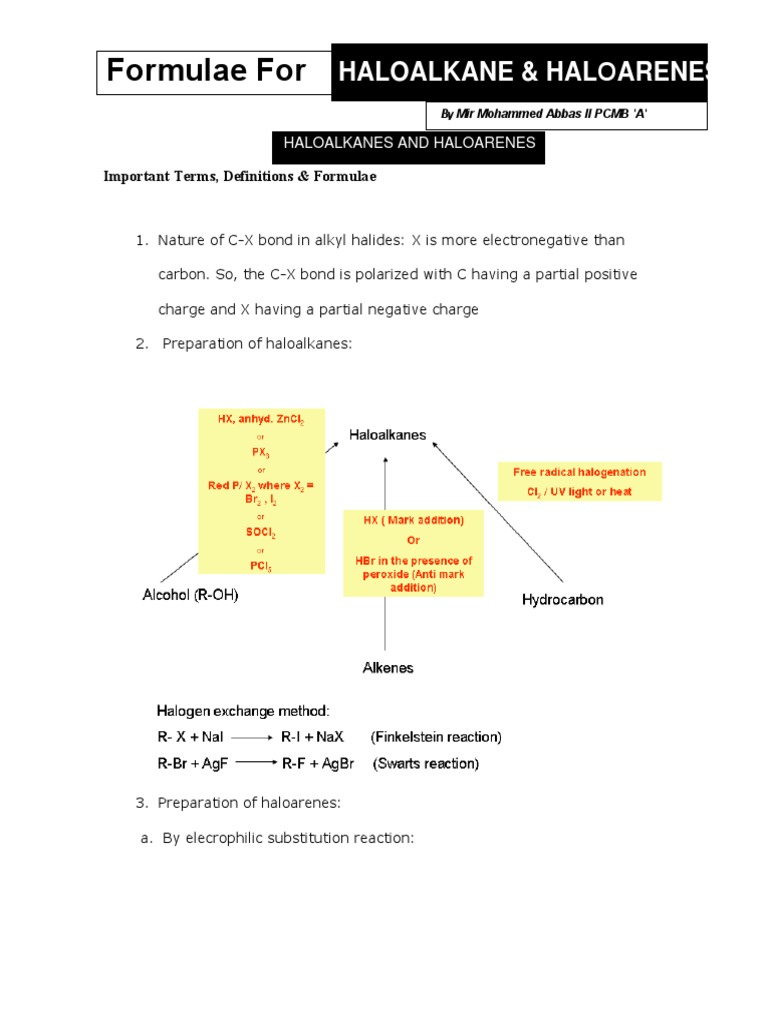 Formulae For: Haloalkane & Hal Oarenes | PDF | Alkane | Chemical Reactions