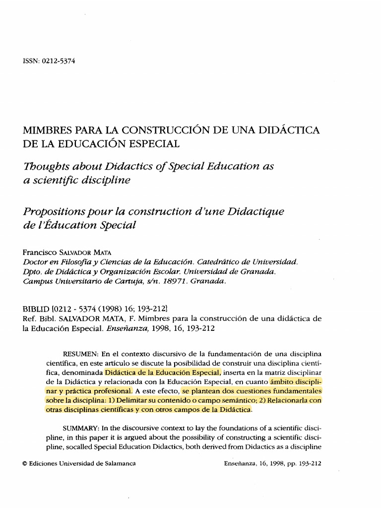 Didactica de La Educacion Especial | PDF | Educación especial | Plan de ...