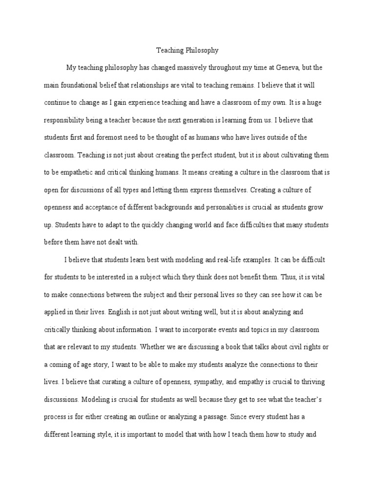 Teaching Philosophy  PDF  Classroom  Critical Thinking