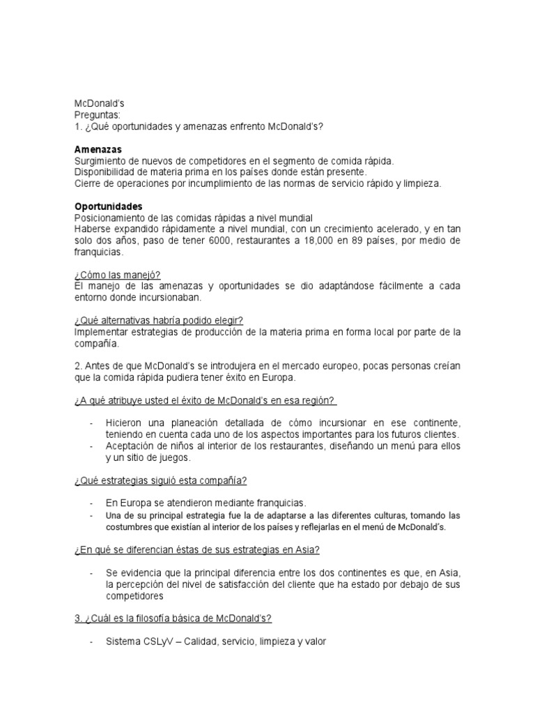 Oportunidades y Estrategias de McDonald's | PDF | Mc Donald's | Cliente