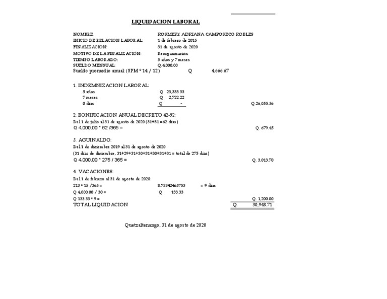 Formato Indemnizacion | PDF